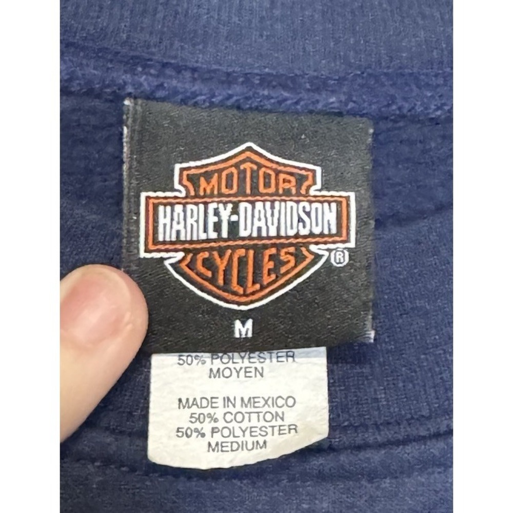 Harley Davidson Men's Vintage 90s Chrome Eagle Engine Crewneck Navy Blue Medium - Picture 5 of 10